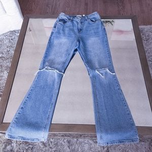 A Loves A High Rise Medium Blue Wash Distressed Flare Leg Jeans Size 30/10